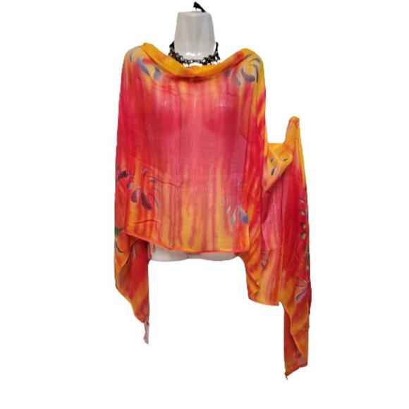 Orange Red and Yellow Rectangular Soft Light Scarf - Picture 5 of 10